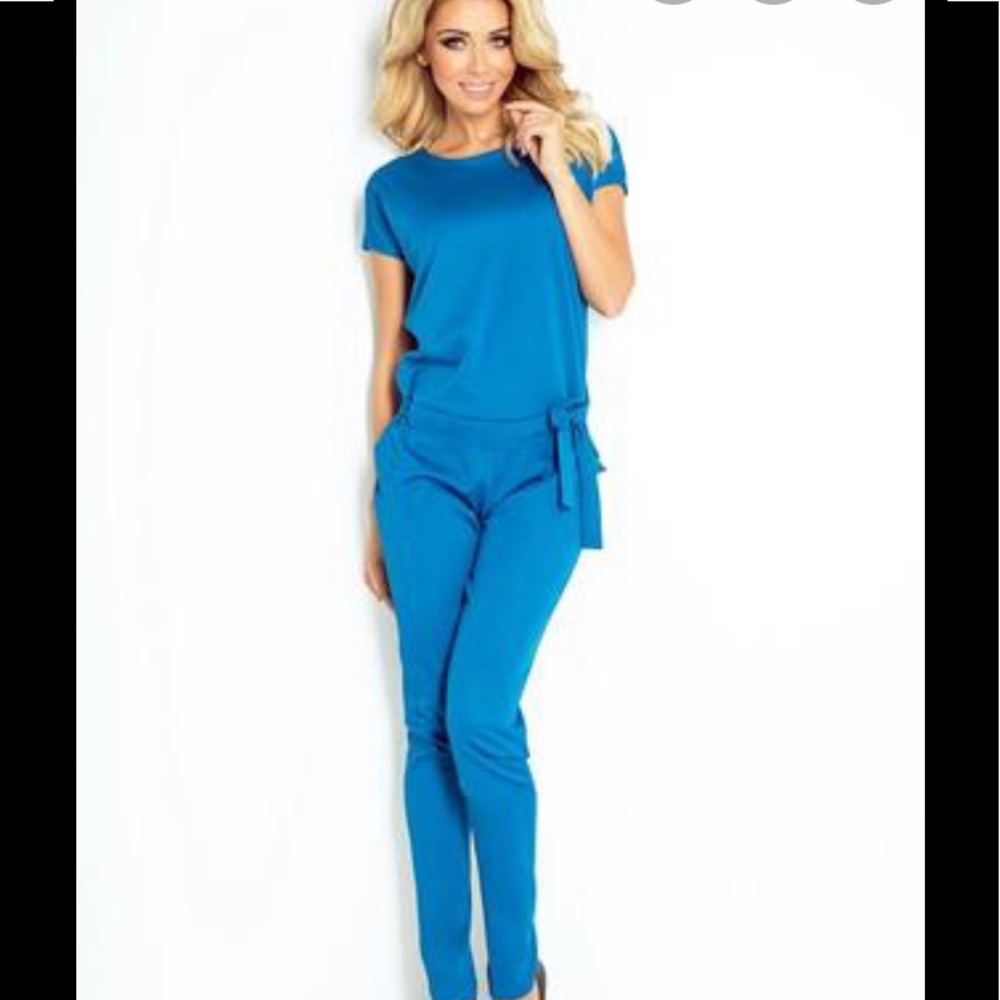 🆕 blue numoco jumpsuit cutout back belted xxl